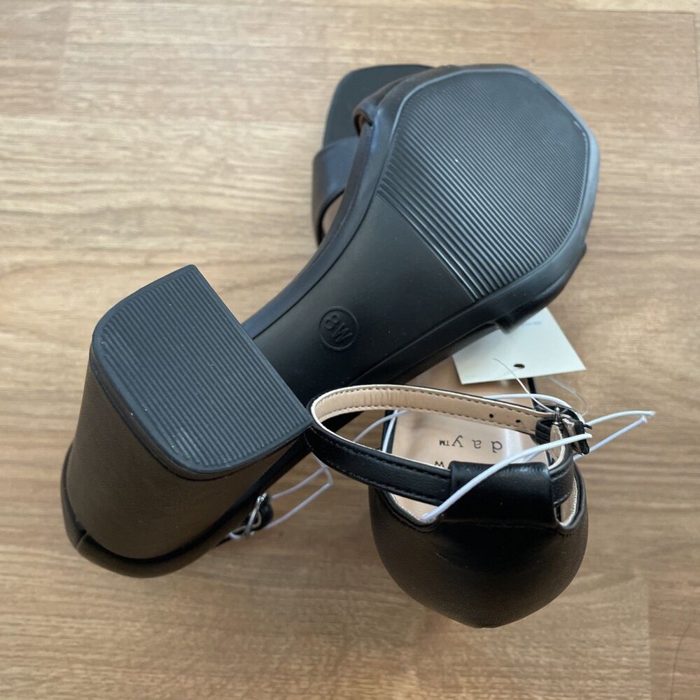 A New Day Shelly Heels Black 8 Wide Women’s Ankle Strap Block Memory Foam NEW - Picture 12 of 16